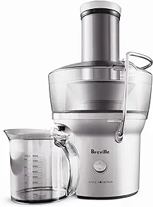Breville Juice Fountain Compact Juicer, Silver, BJE200XL, 10" x 10.5" x 16"